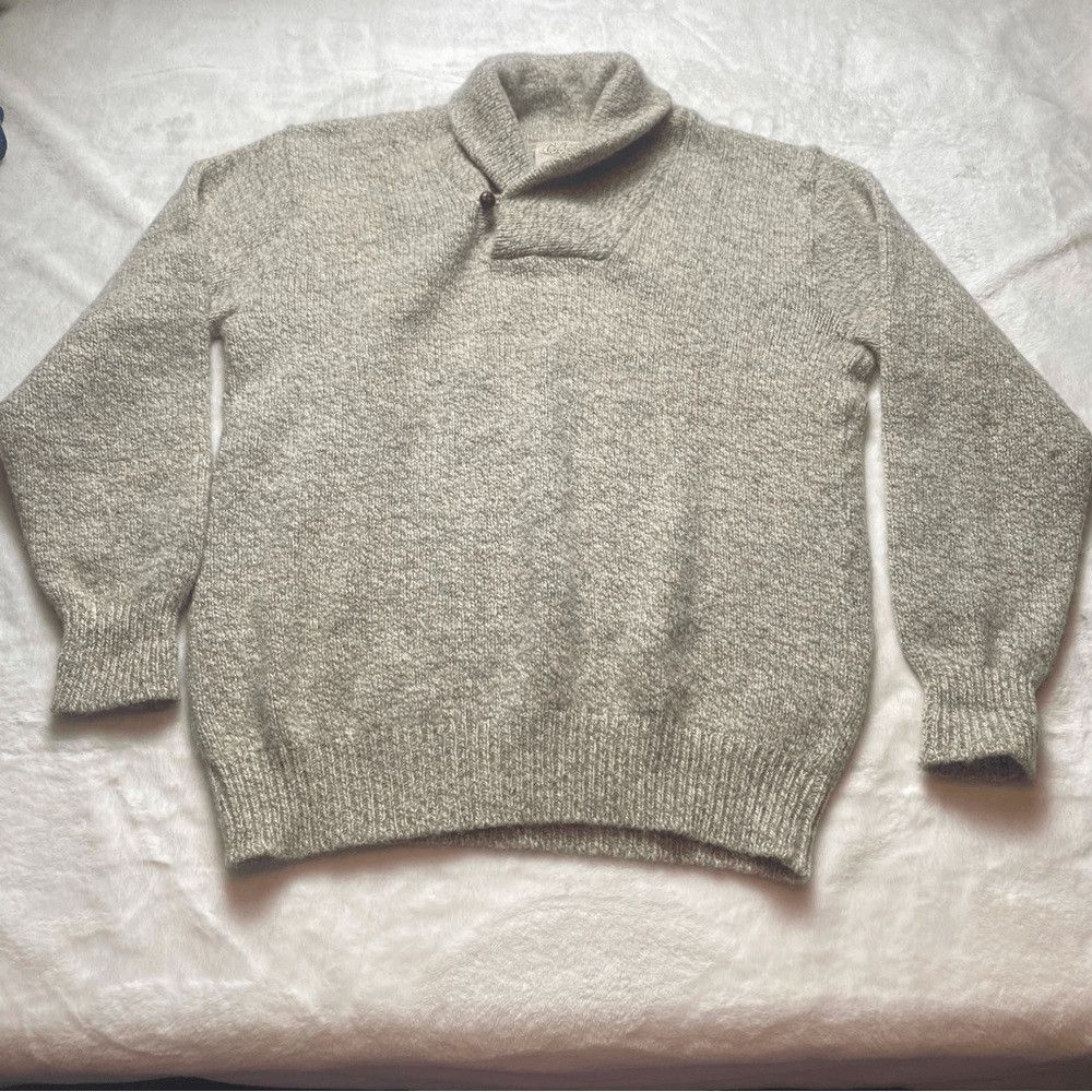 Vintage Cabela's Mens L Wool Sweater Shawl Collar USA Made 85% Wool Pullover